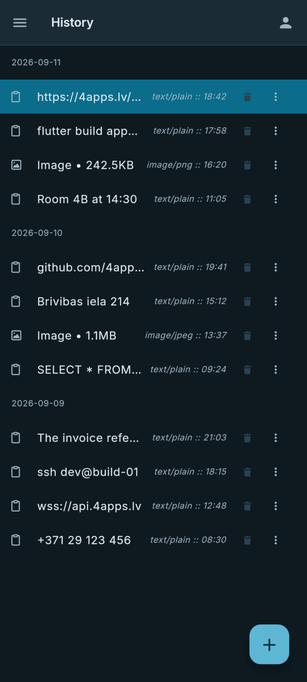 Clipboard history in the dark theme