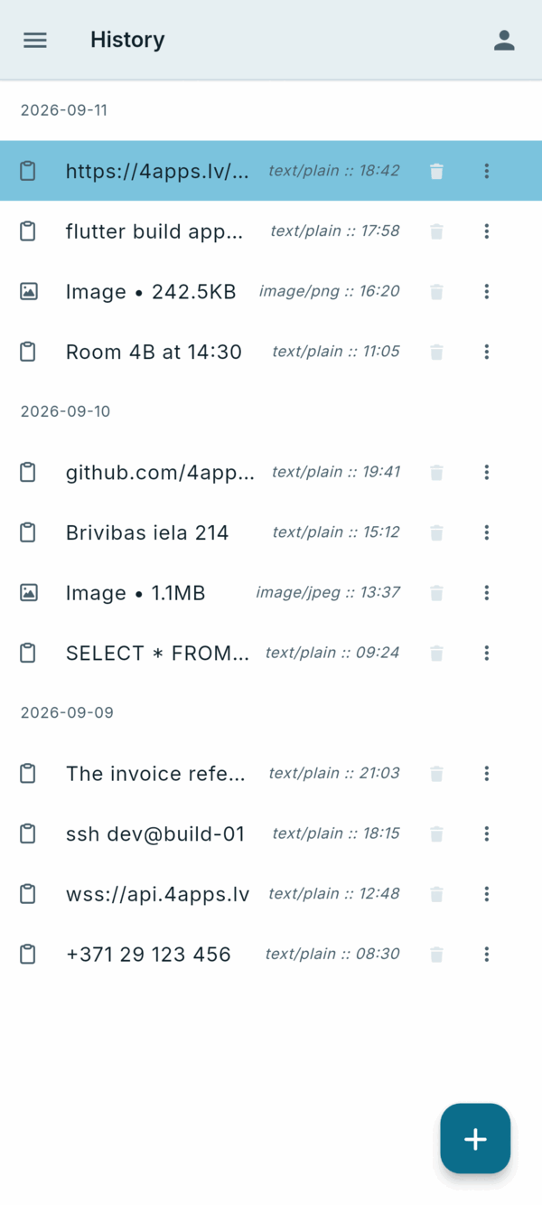 Clipboard history synced across devices