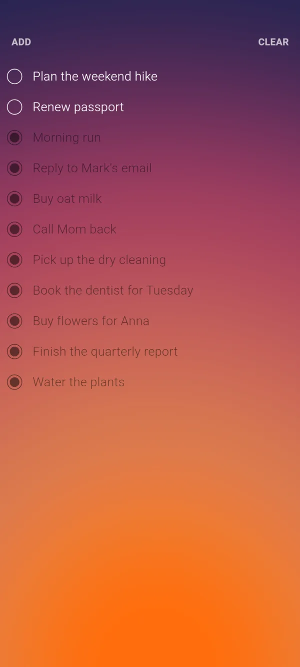 The evening list with most tasks ticked off, ready to clear