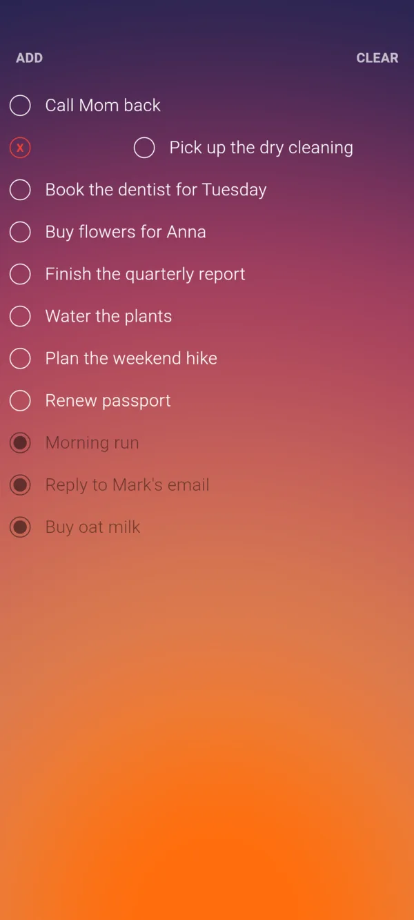 A task being swiped away to delete it