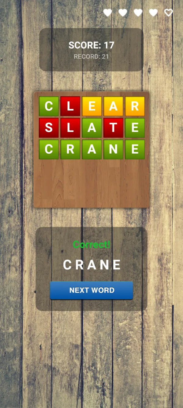 The word found, with the score going up