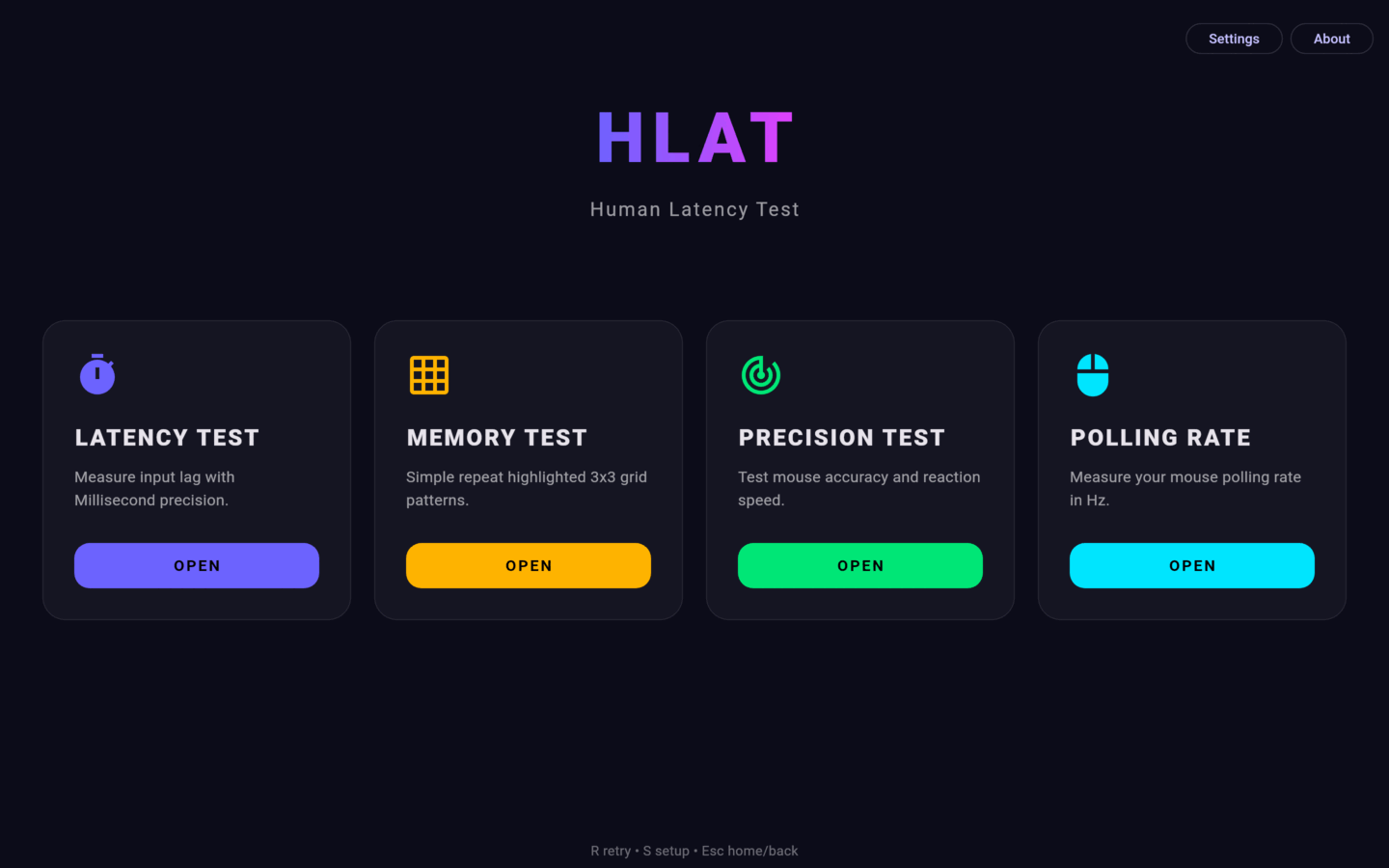 The four HLAT tests in a row on the desktop
