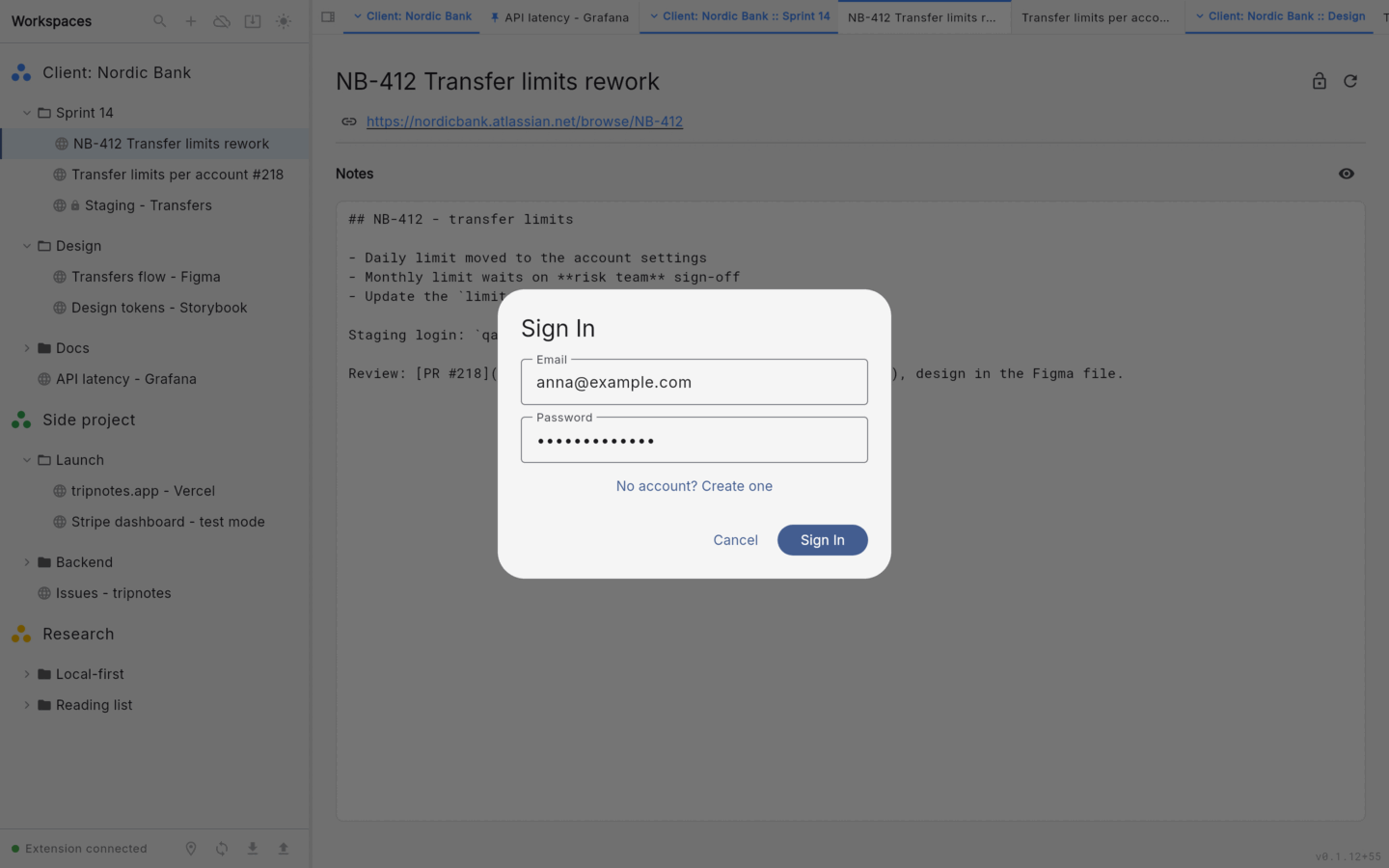 Signing in to sync workspaces between computers